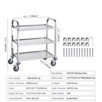 VEVOR Carro de acero inoxidable, carro de servicio de laboratorio de 3 capas con capacidad de carga de 400 libras