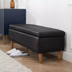 VECELO Banco de almacenamiento moderno de piel sintética suave, otomana de 44 con 6.1 de espacio de almacenamiento profundo para sala de estar o dormitorio, fácil de limpiar, negro