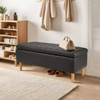 VECELO Banco de almacenamiento moderno de piel sintética suave, otomana de 44 con 6.1 de espacio de almacenamiento profundo para sala de estar o dormitorio, fácil de limpiar, negro
