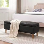 VECELO Banco de almacenamiento moderno de piel sintética suave, otomana de 44 con 6.1 de espacio de almacenamiento profundo para sala de estar o dormitorio, fácil de limpiar, negro