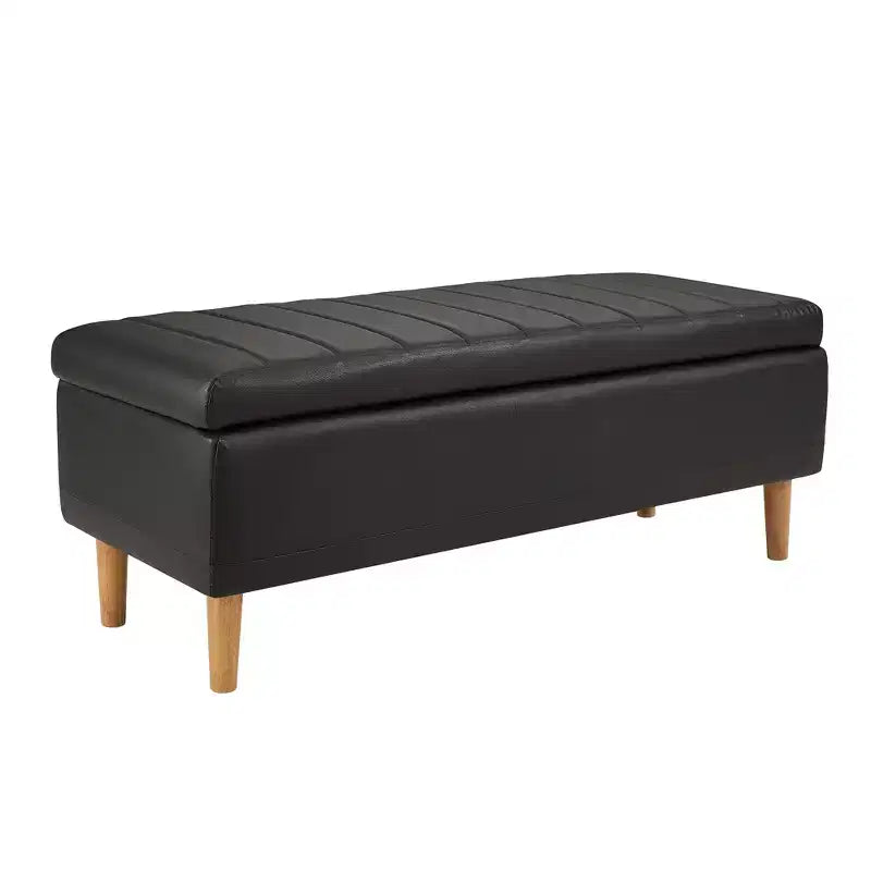VECELO Banco de almacenamiento moderno de piel sintética suave, otomana de 44 con 6.1 de espacio de almacenamiento profundo para sala de estar o dormitorio, fácil de limpiar, negro