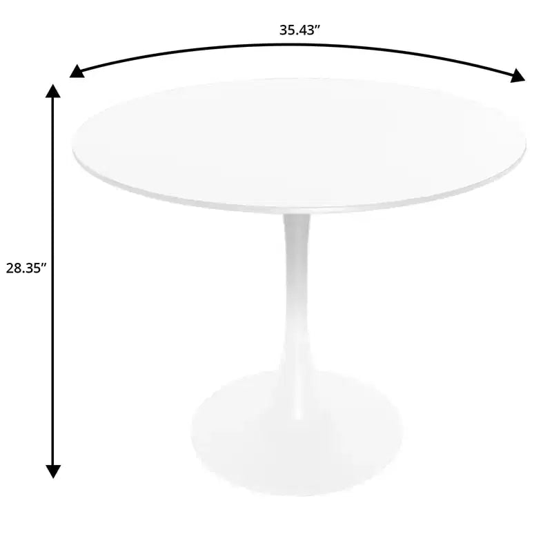 LeisureMod Bristol Juego de Comedor de 5 Piezas Mesa de Comedor Redonda, 4 Sillas de Comedor de Plástico Patas Blancas
