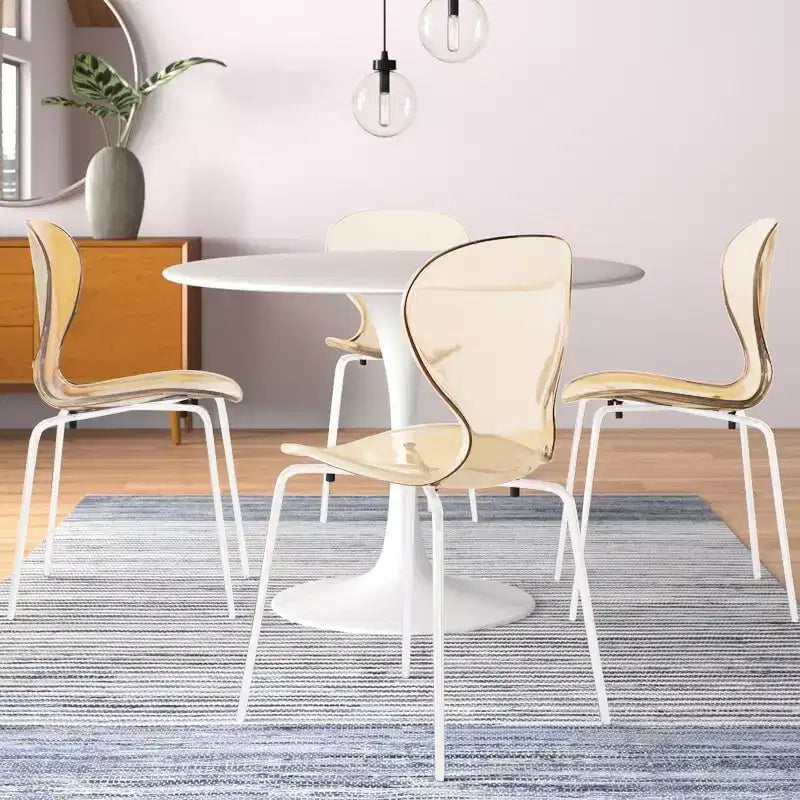 LeisureMod Bristol Juego de Comedor de 5 Piezas Mesa de Comedor Redonda, 4 Sillas de Comedor de Plástico Patas Blancas
