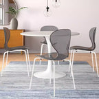 LeisureMod Bristol Juego de Comedor de 5 Piezas Mesa de Comedor Redonda, 4 Sillas de Comedor de Plástico Patas Blancas