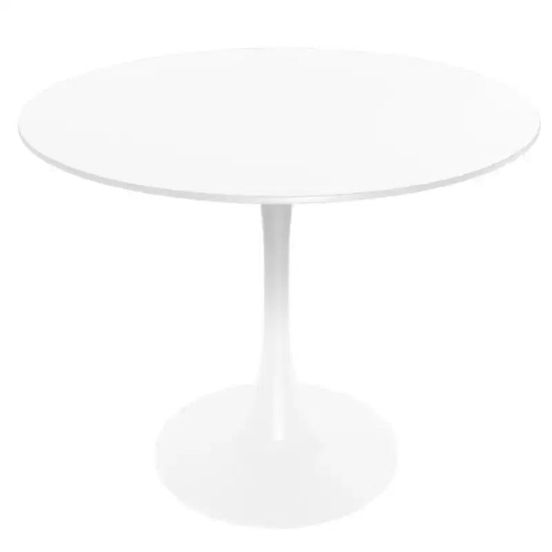 LeisureMod Bristol Juego de Comedor de 5 Piezas Mesa de Comedor Redonda, 4 Sillas de Comedor de Plástico Patas Blancas