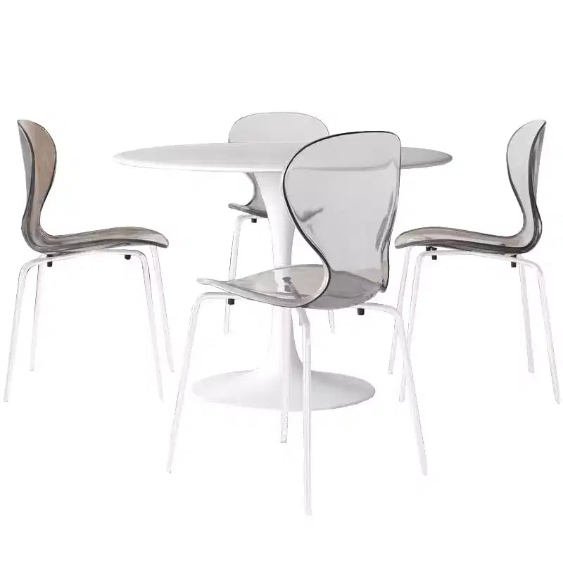 LeisureMod Bristol Juego de Comedor de 5 Piezas Mesa de Comedor Redonda, 4 Sillas de Comedor de Plástico Patas Blancas