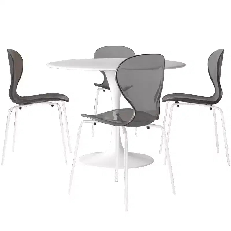 LeisureMod Bristol Juego de Comedor de 5 Piezas Mesa de Comedor Redonda, 4 Sillas de Comedor de Plástico Patas Blancas