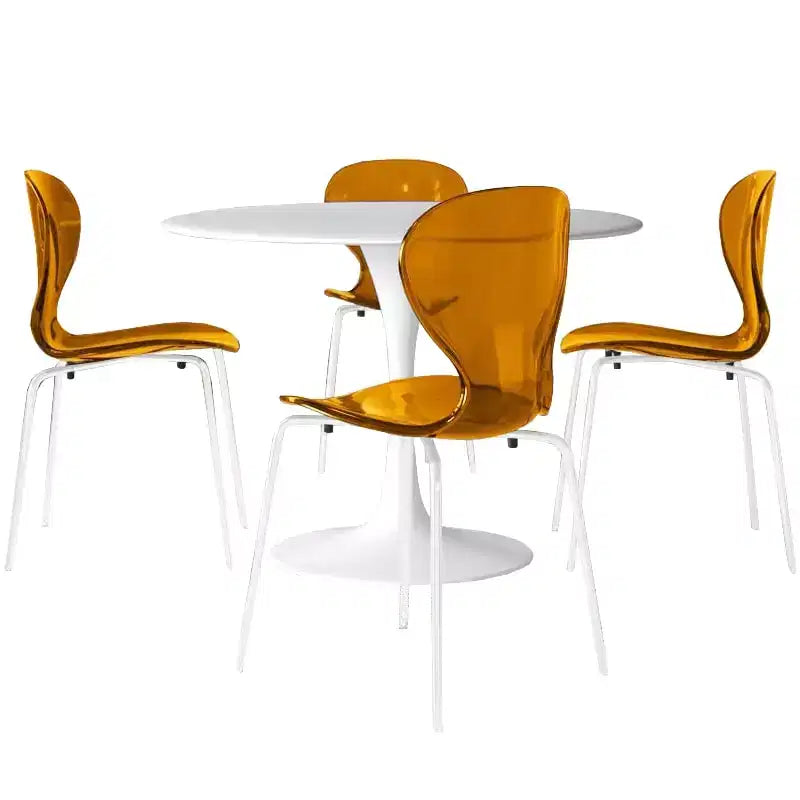 LeisureMod Bristol Juego de Comedor de 5 Piezas Mesa de Comedor Redonda, 4 Sillas de Comedor de Plástico Patas Blancas