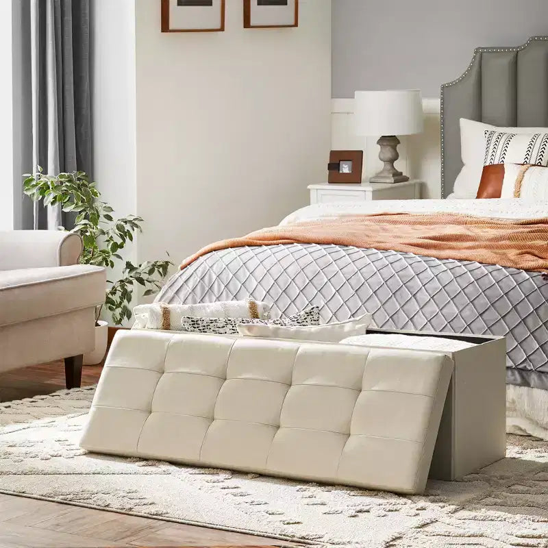 Banco otomano de almacenamiento, 15 x 43 x 15 pulgadas, banco para el pie de la cama, arcón de almacenamiento, para sala de estar, dormitorio, entrada