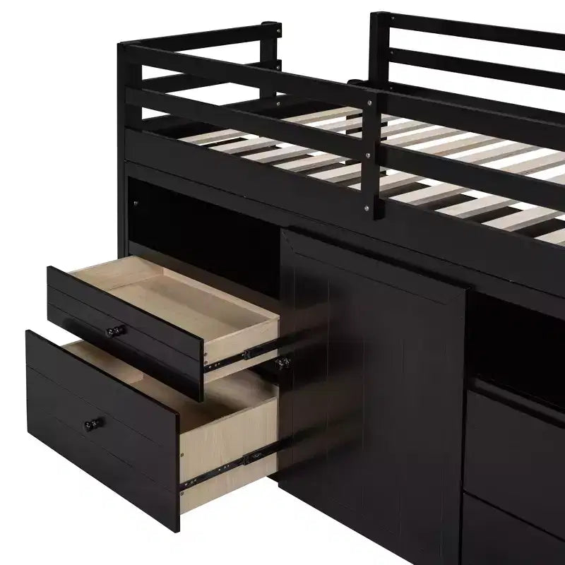 Cama alta de diseño moderno Whisen de 81.8 pulgadas de largo x 40.8 pulgadas de ancho, tamaño twin, con 4 cajones, armario inferior y estantes