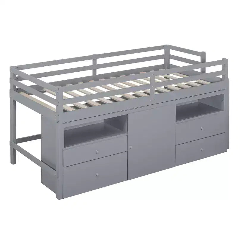 Cama alta de diseño moderno Whisen de 81.8 pulgadas de largo x 40.8 pulgadas de ancho, tamaño twin, con 4 cajones, armario inferior y estantes