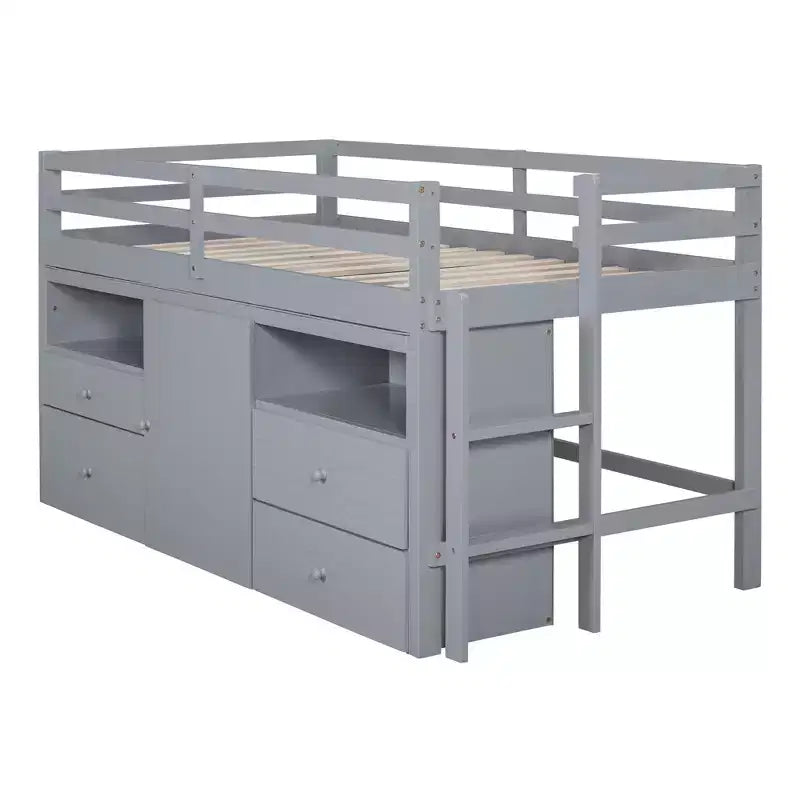 Cama alta de diseño moderno Whisen de 81.8 pulgadas de largo x 40.8 pulgadas de ancho, tamaño twin, con 4 cajones, armario inferior y estantes