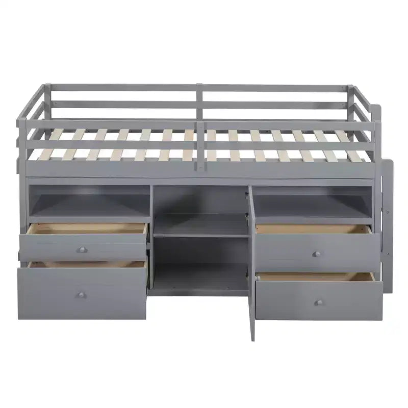 Cama alta de diseño moderno Whisen de 81.8 pulgadas de largo x 40.8 pulgadas de ancho, tamaño twin, con 4 cajones, armario inferior y estantes