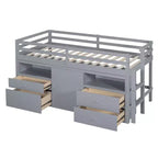 Cama alta de diseño moderno Whisen de 81.8 pulgadas de largo x 40.8 pulgadas de ancho, tamaño twin, con 4 cajones, armario inferior y estantes
