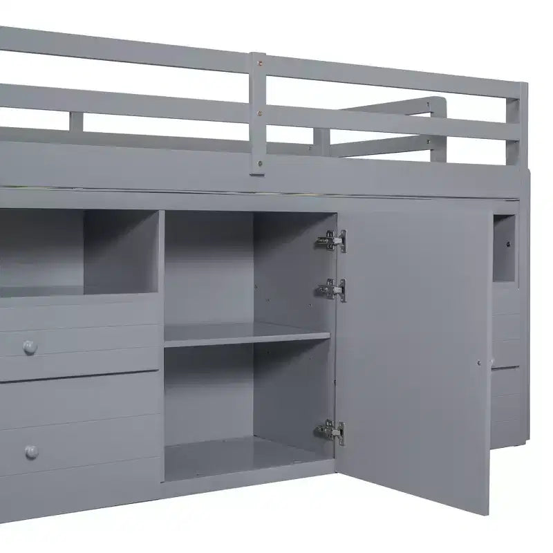 Cama alta de diseño moderno Whisen de 81.8 pulgadas de largo x 40.8 pulgadas de ancho, tamaño twin, con 4 cajones, armario inferior y estantes