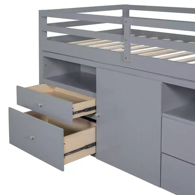 Cama alta de diseño moderno Whisen de 81.8 pulgadas de largo x 40.8 pulgadas de ancho, tamaño twin, con 4 cajones, armario inferior y estantes