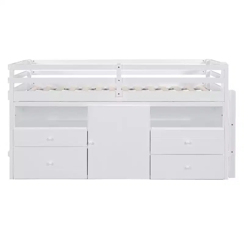 Cama alta de diseño moderno Whisen de 81.8 pulgadas de largo x 40.8 pulgadas de ancho, tamaño twin, con 4 cajones, armario inferior y estantes