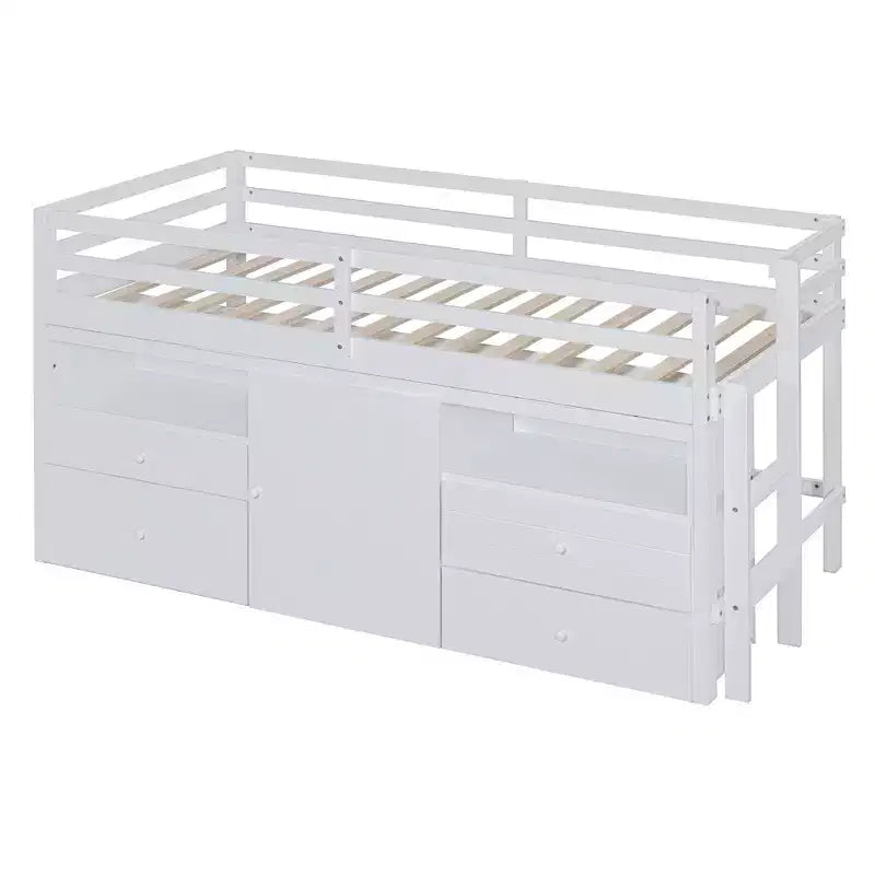 Cama alta de diseño moderno Whisen de 81.8 pulgadas de largo x 40.8 pulgadas de ancho, tamaño twin, con 4 cajones, armario inferior y estantes