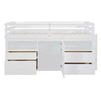 Cama alta de diseño moderno Whisen de 81.8 pulgadas de largo x 40.8 pulgadas de ancho, tamaño twin, con 4 cajones, armario inferior y estantes