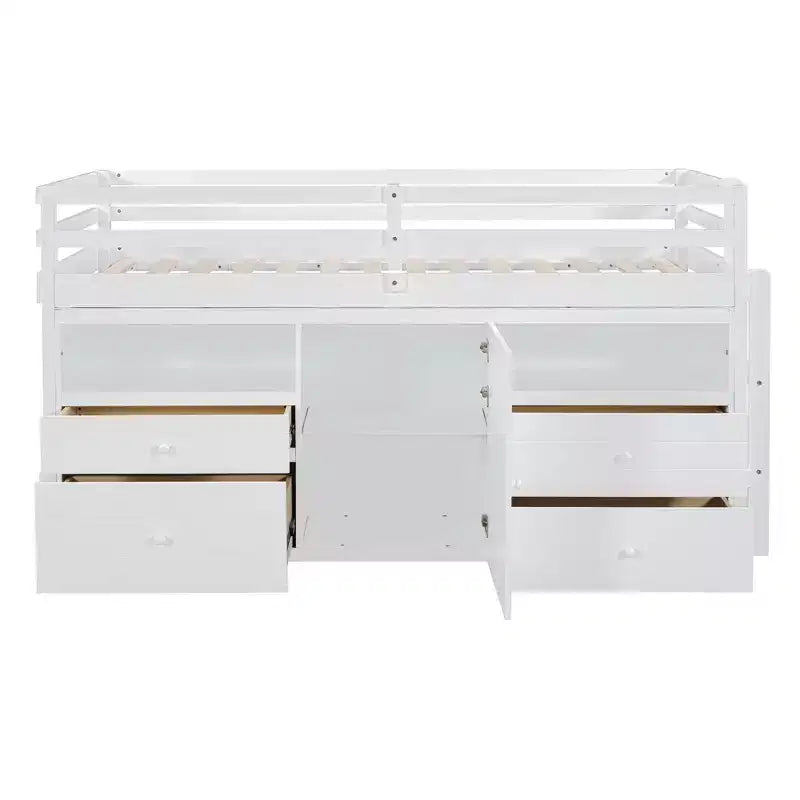 Cama alta de diseño moderno Whisen de 81.8 pulgadas de largo x 40.8 pulgadas de ancho, tamaño twin, con 4 cajones, armario inferior y estantes