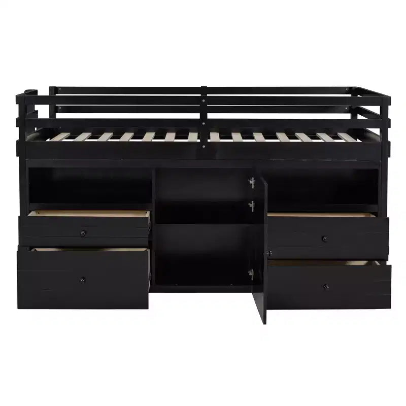 Cama alta de diseño moderno Whisen de 81.8 pulgadas de largo x 40.8 pulgadas de ancho, tamaño twin, con 4 cajones, armario inferior y estantes