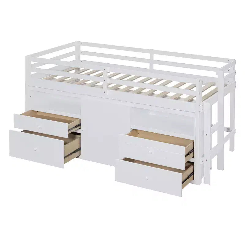 Cama alta de diseño moderno Whisen de 81.8 pulgadas de largo x 40.8 pulgadas de ancho, tamaño twin, con 4 cajones, armario inferior y estantes