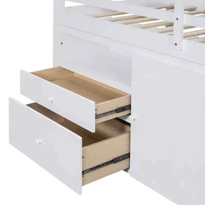 Cama alta de diseño moderno Whisen de 81.8 pulgadas de largo x 40.8 pulgadas de ancho, tamaño twin, con 4 cajones, armario inferior y estantes