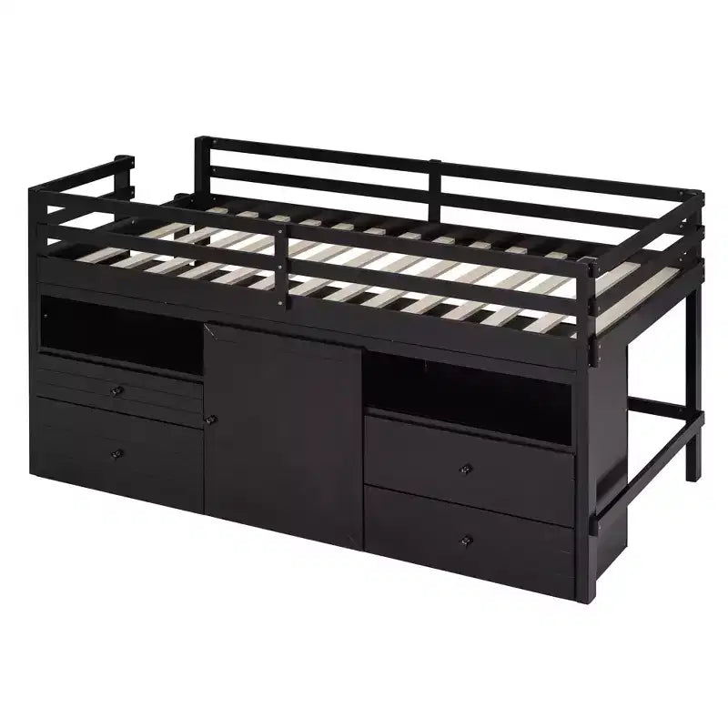 Cama alta de diseño moderno Whisen de 81.8 pulgadas de largo x 40.8 pulgadas de ancho, tamaño twin, con 4 cajones, armario inferior y estantes