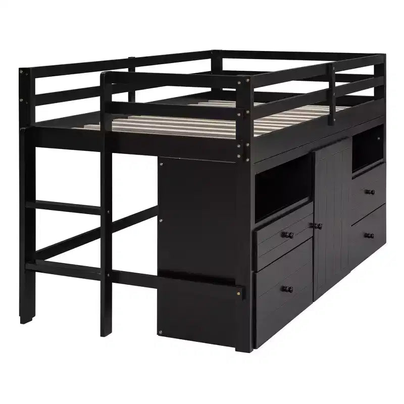 Cama alta de diseño moderno Whisen de 81.8 pulgadas de largo x 40.8 pulgadas de ancho, tamaño twin, con 4 cajones, armario inferior y estantes