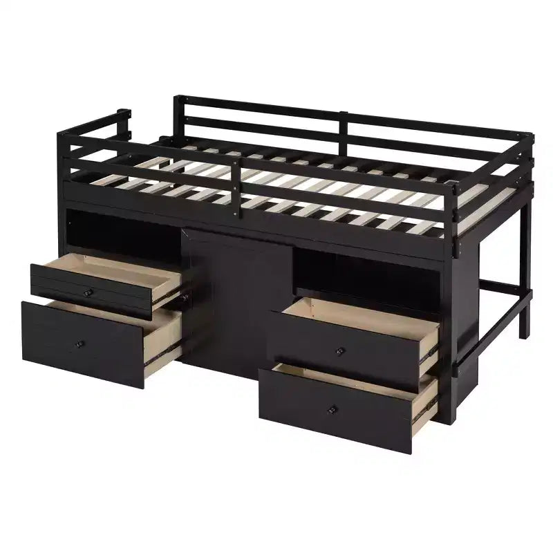 Cama alta de diseño moderno Whisen de 81.8 pulgadas de largo x 40.8 pulgadas de ancho, tamaño twin, con 4 cajones, armario inferior y estantes