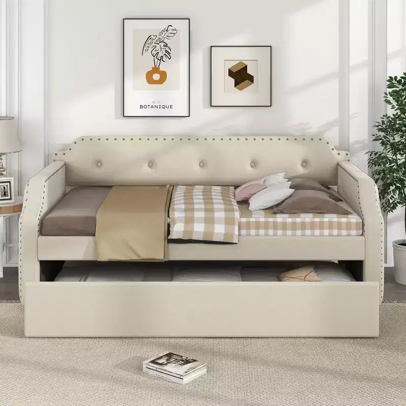 Whisen Sofá Cama Tapizado Individual con Nido, Soporte de Láminas de Madera, Estructura Tapizada