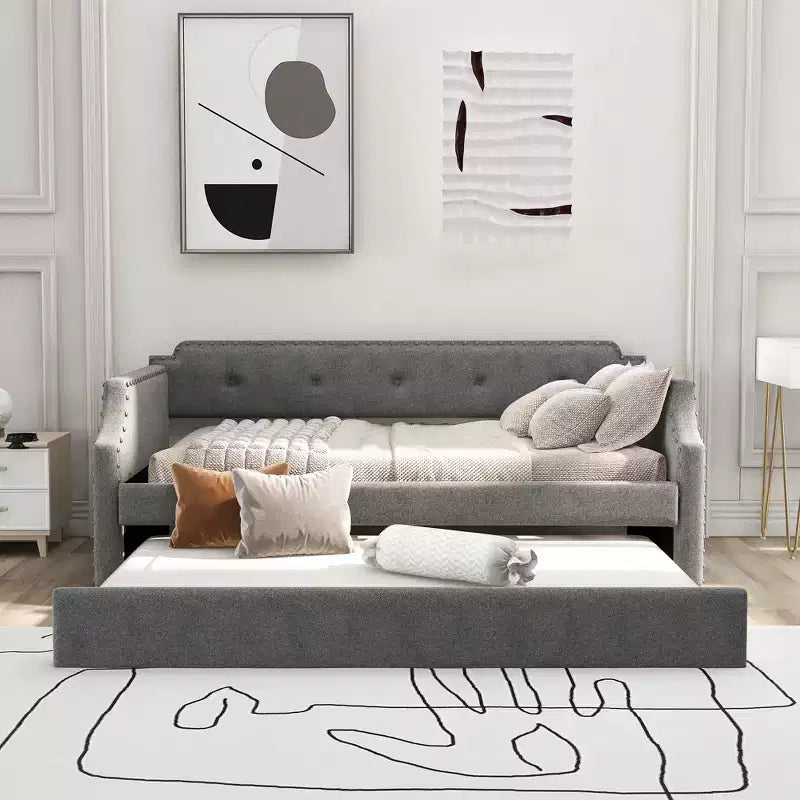 Whisen Sofá Cama Tapizado Individual con Nido, Soporte de Láminas de Madera, Estructura Tapizada