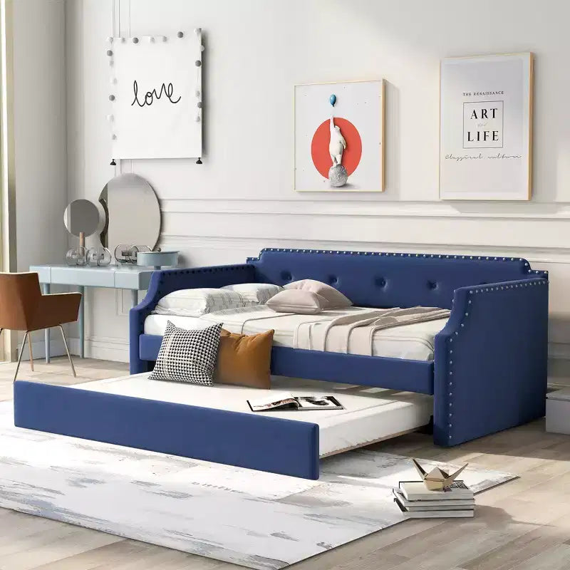 Whisen Sofá Cama Tapizado Individual con Nido, Soporte de Láminas de Madera, Estructura Tapizada