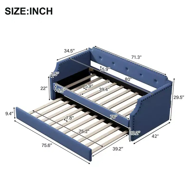 Whisen Sofá Cama Tapizado Individual con Nido, Soporte de Láminas de Madera, Estructura Tapizada