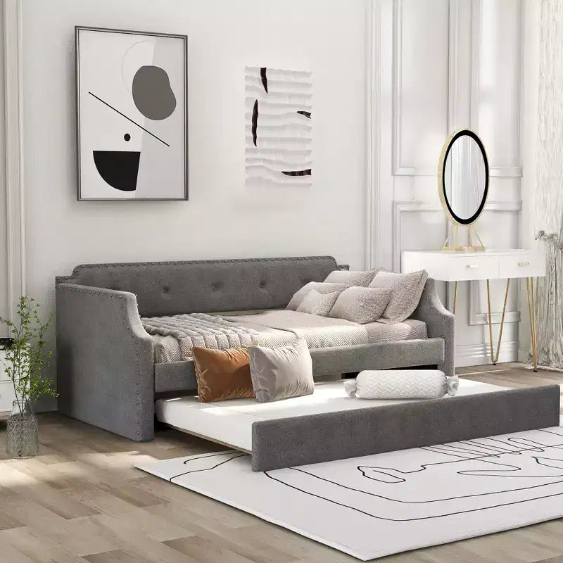 Whisen Sofá Cama Tapizado Individual con Nido, Soporte de Láminas de Madera, Estructura Tapizada