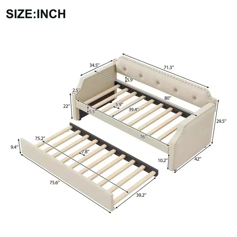 Whisen Sofá Cama Tapizado Individual con Nido, Soporte de Láminas de Madera, Estructura Tapizada