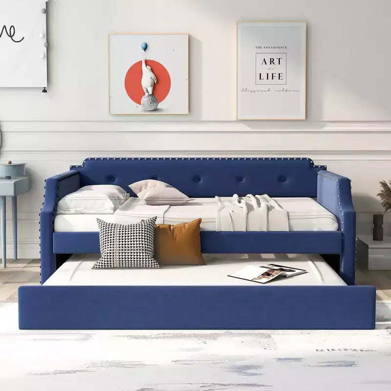 Whisen Sofá Cama Tapizado Individual con Nido, Soporte de Láminas de Madera, Estructura Tapizada