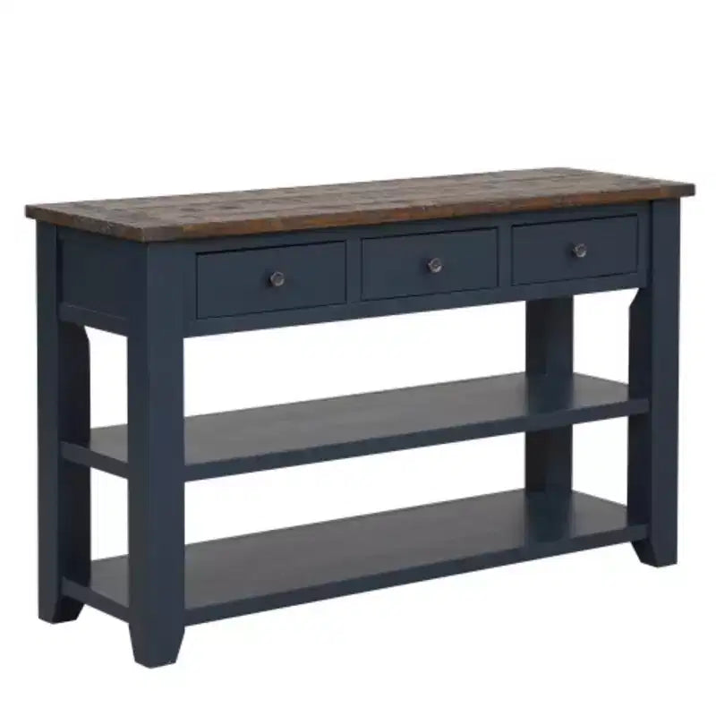 Mesa Consola de Madera de Pino Robusta, Mesa de Entrada y Auxiliar de Sofá Contemporánea con Tres Cajones y Dos Estantes, Fácil Montaje
