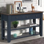 Mesa Consola de Madera de Pino Robusta, Mesa de Entrada y Auxiliar de Sofá Contemporánea con Tres Cajones y Dos Estantes, Fácil Montaje