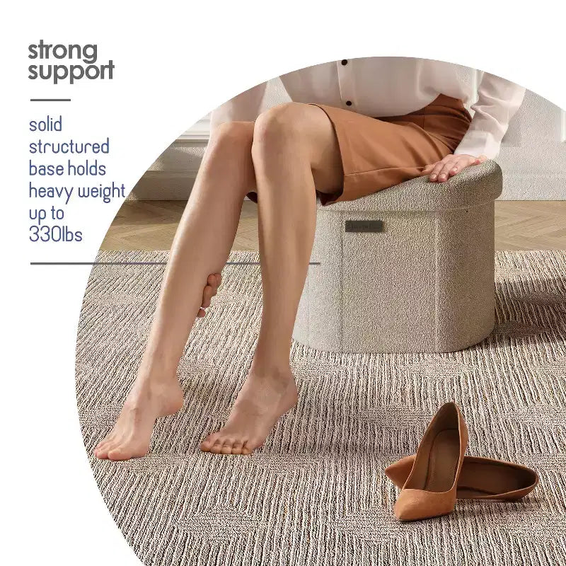 StorageBud Banco de almacenamiento para el dormitorio, pie de cama, otomana ovalada de boucle con almacenamiento, banco de entrada con almacenamiento