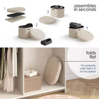StorageBud Banco de almacenamiento para el dormitorio, pie de cama, otomana ovalada de boucle con almacenamiento, banco de entrada con almacenamiento