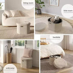StorageBud Banco de almacenamiento para el dormitorio, pie de cama, otomana ovalada de boucle con almacenamiento, banco de entrada con almacenamiento