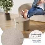 StorageBud Banco de almacenamiento para el dormitorio, pie de cama, otomana ovalada de boucle con almacenamiento, banco de entrada con almacenamiento