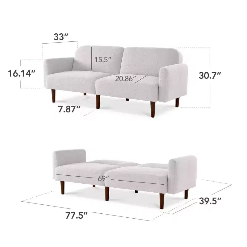 Sofá cama curvado convertible de tela boucle con respaldo dividido, de Best Choice Products