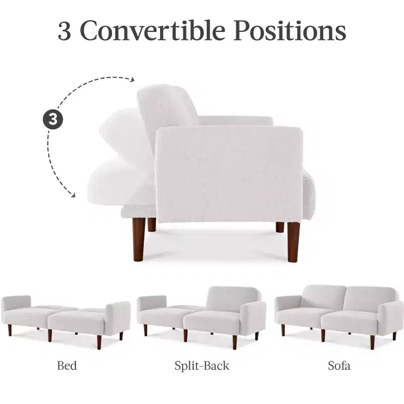 Sofá cama curvado convertible de tela boucle con respaldo dividido, de Best Choice Products