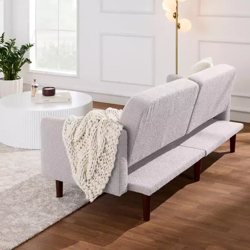 Sofá cama curvado convertible de tela boucle con respaldo dividido, de Best Choice Products