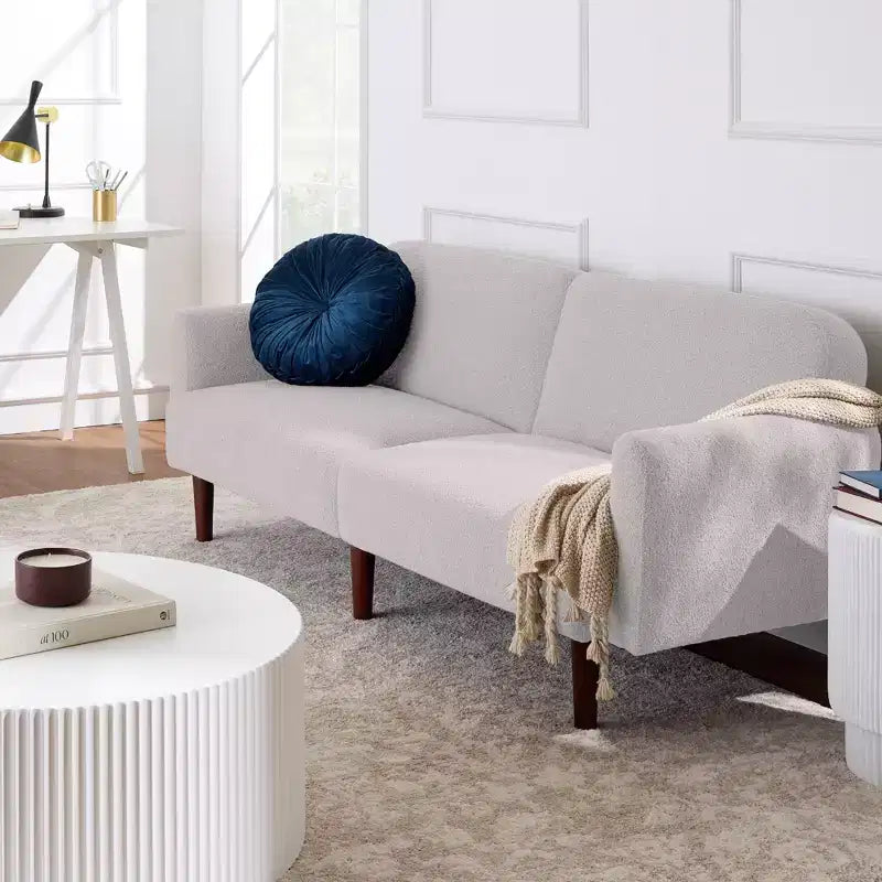 Sofá cama curvado convertible de tela boucle con respaldo dividido, de Best Choice Products