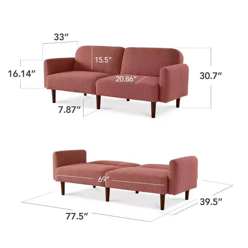 Sofá cama curvado convertible de tela boucle con respaldo dividido, de Best Choice Products