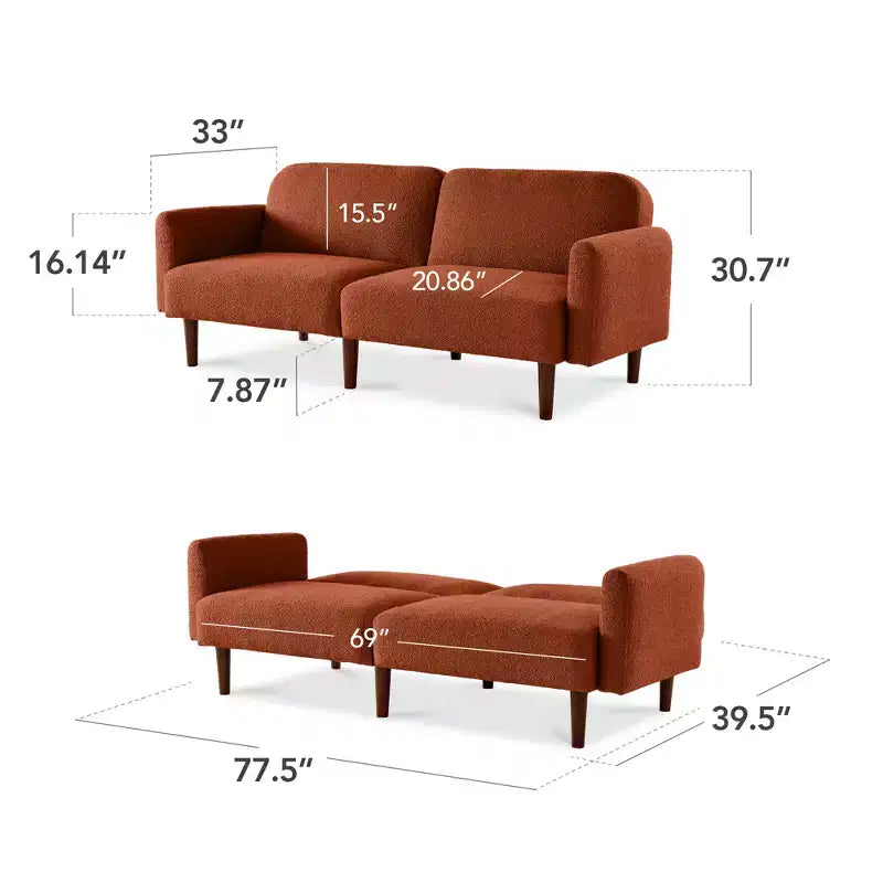 Sofá cama curvado convertible de tela boucle con respaldo dividido, de Best Choice Products
