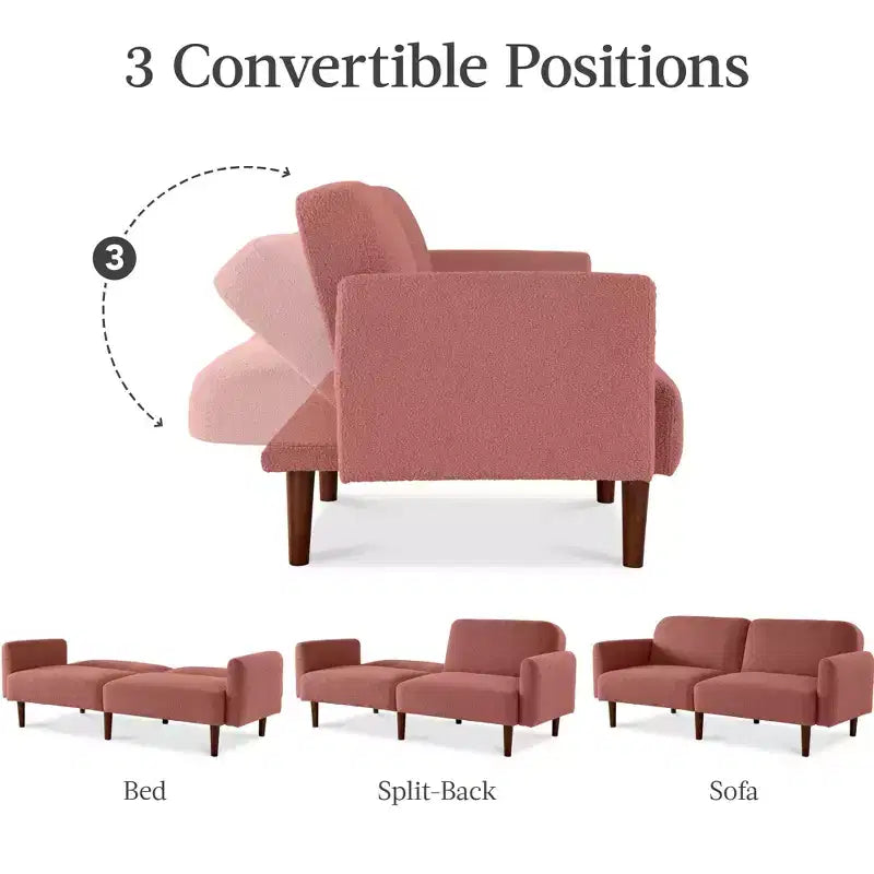 Sofá cama curvado convertible de tela boucle con respaldo dividido, de Best Choice Products